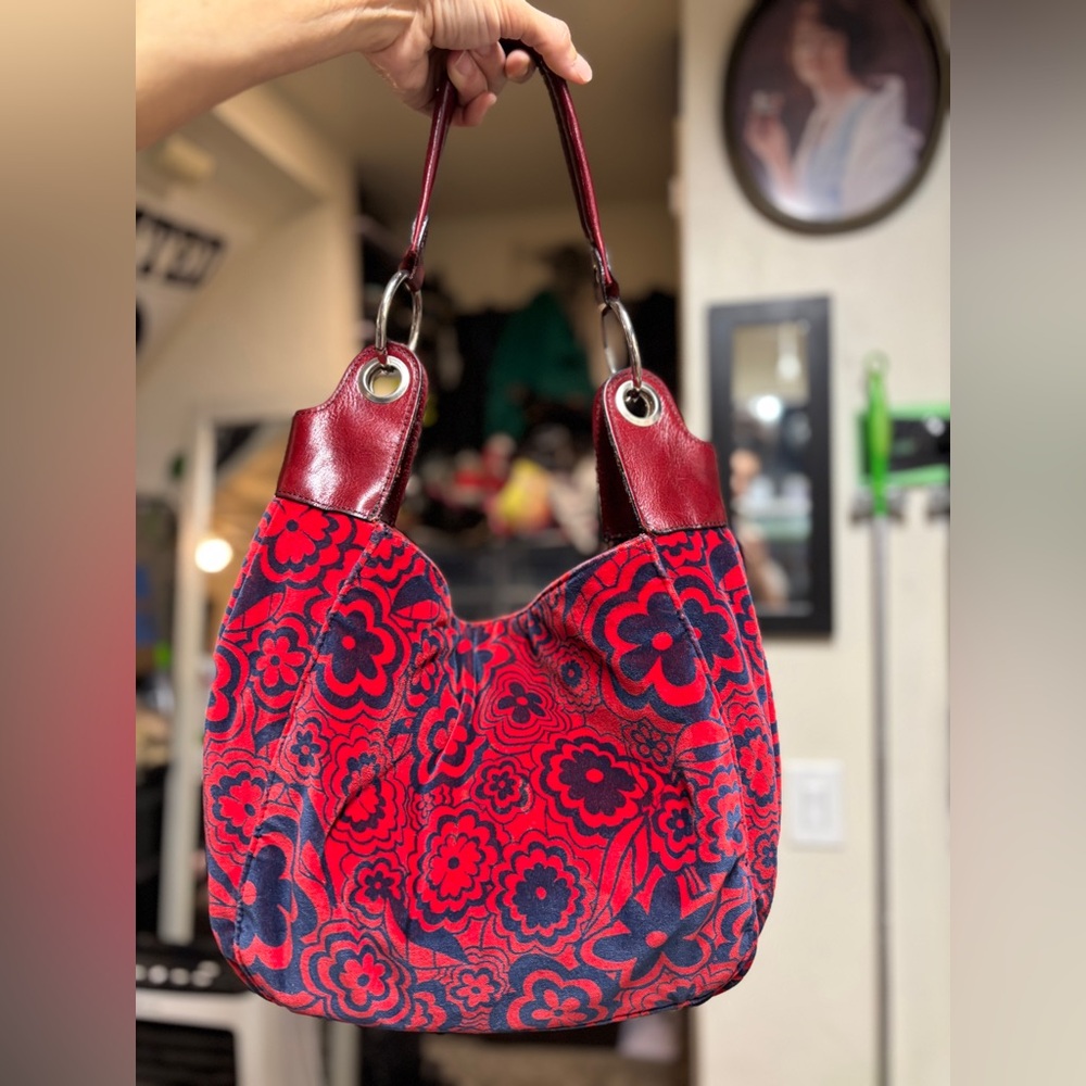 Glenda Gies Vivian Floral Velvet Purse in Red and Blue